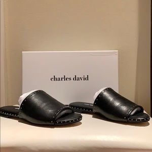 Studded slide leather sandals in 8M.